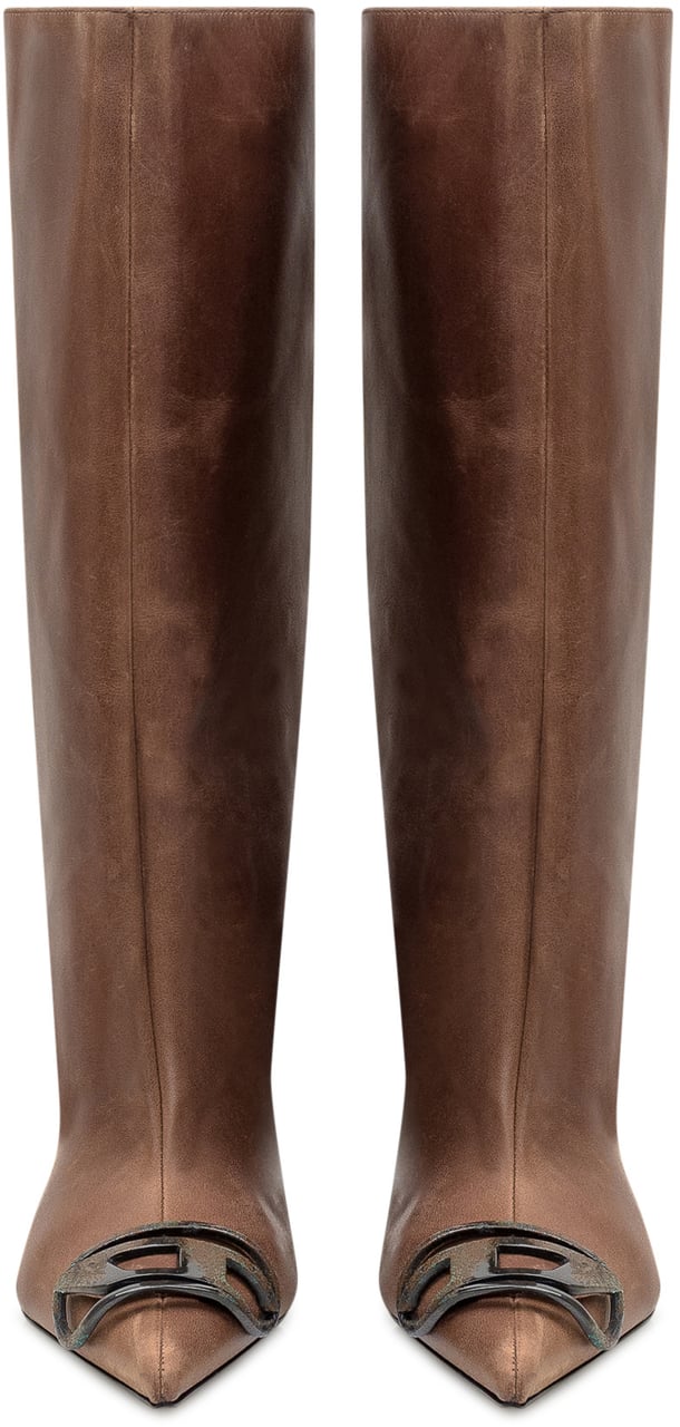 Diesel Diesel Stivali Alti in Pelle Marrone con Tacco Kitten e Punta a Punta Bruin