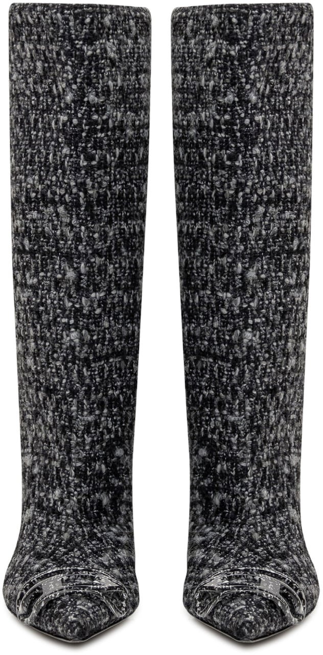 Diesel Diesel Stivali in Tweed con Tacco Kitten e Fibbia Zwart