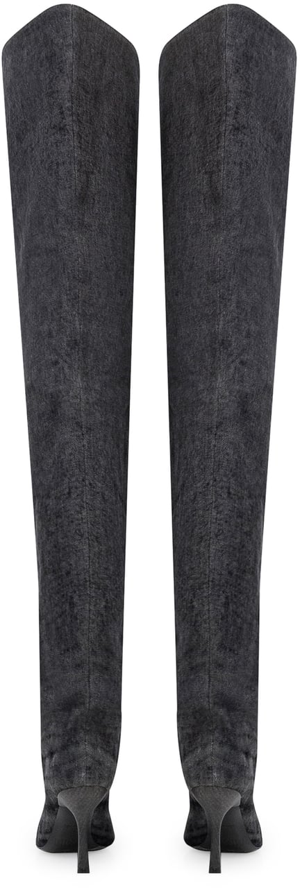 Diesel Diesel Stivali Alti in Denim Nero con Tacco Stiletto e Punta a Punta Zwart