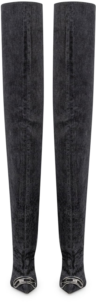 Diesel Diesel Stivali Alti in Denim Nero con Tacco Stiletto e Punta a Punta Zwart