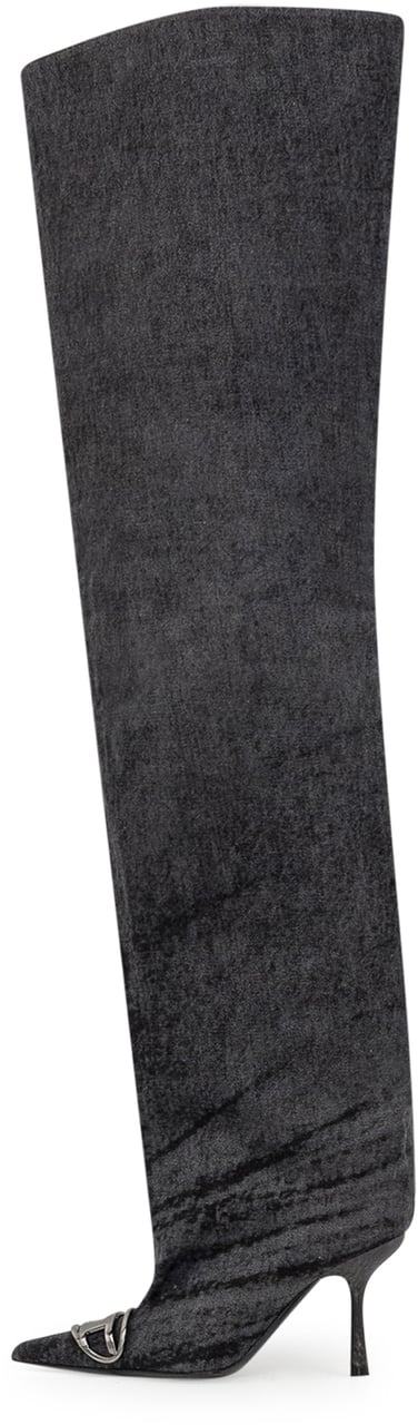 Diesel Diesel Stivali Alti in Denim Nero con Tacco Stiletto e Punta a Punta Zwart
