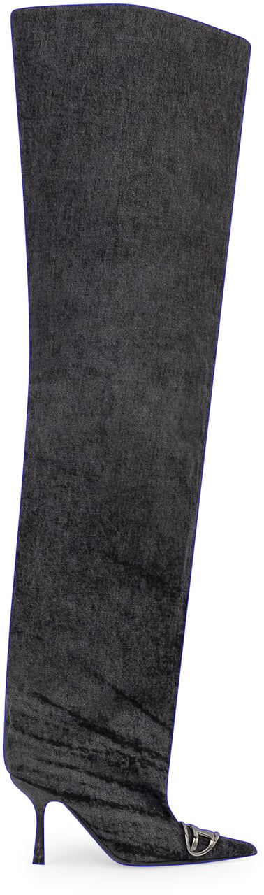 Diesel Diesel Stivali Alti in Denim Nero con Tacco Stiletto e Punta a Punta Zwart