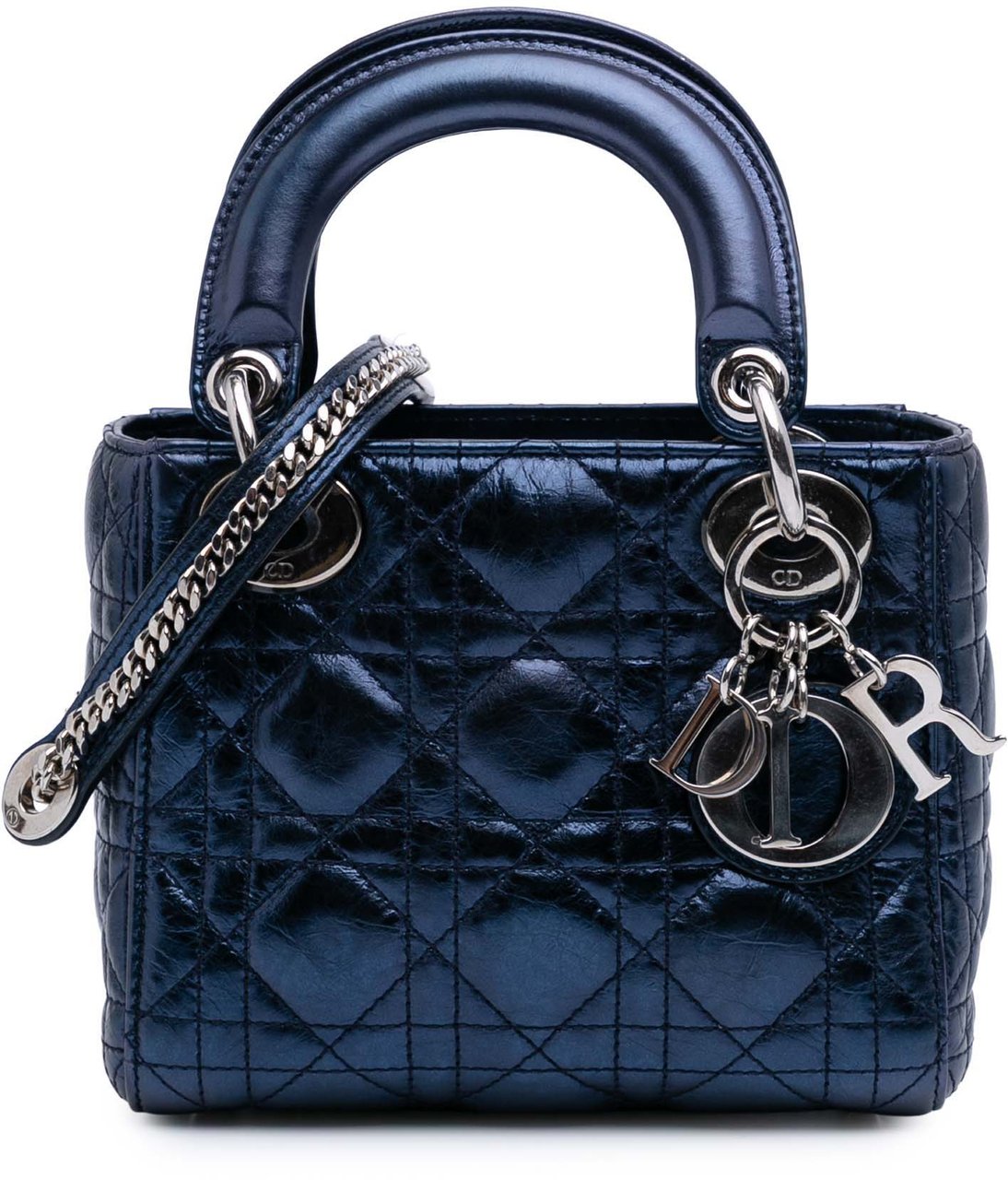 Dior Mini Metallic Calfskin Cannage Lady Dior Blauw