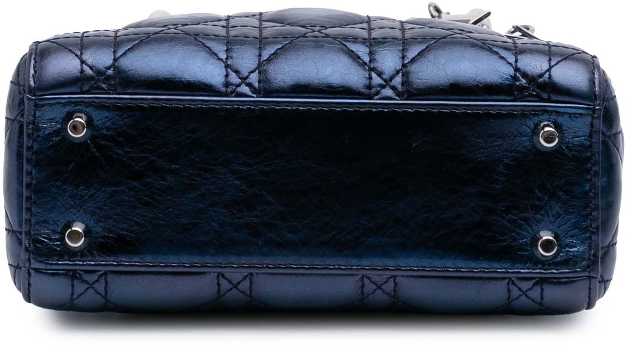 Dior Mini Metallic Calfskin Cannage Lady Dior Blauw