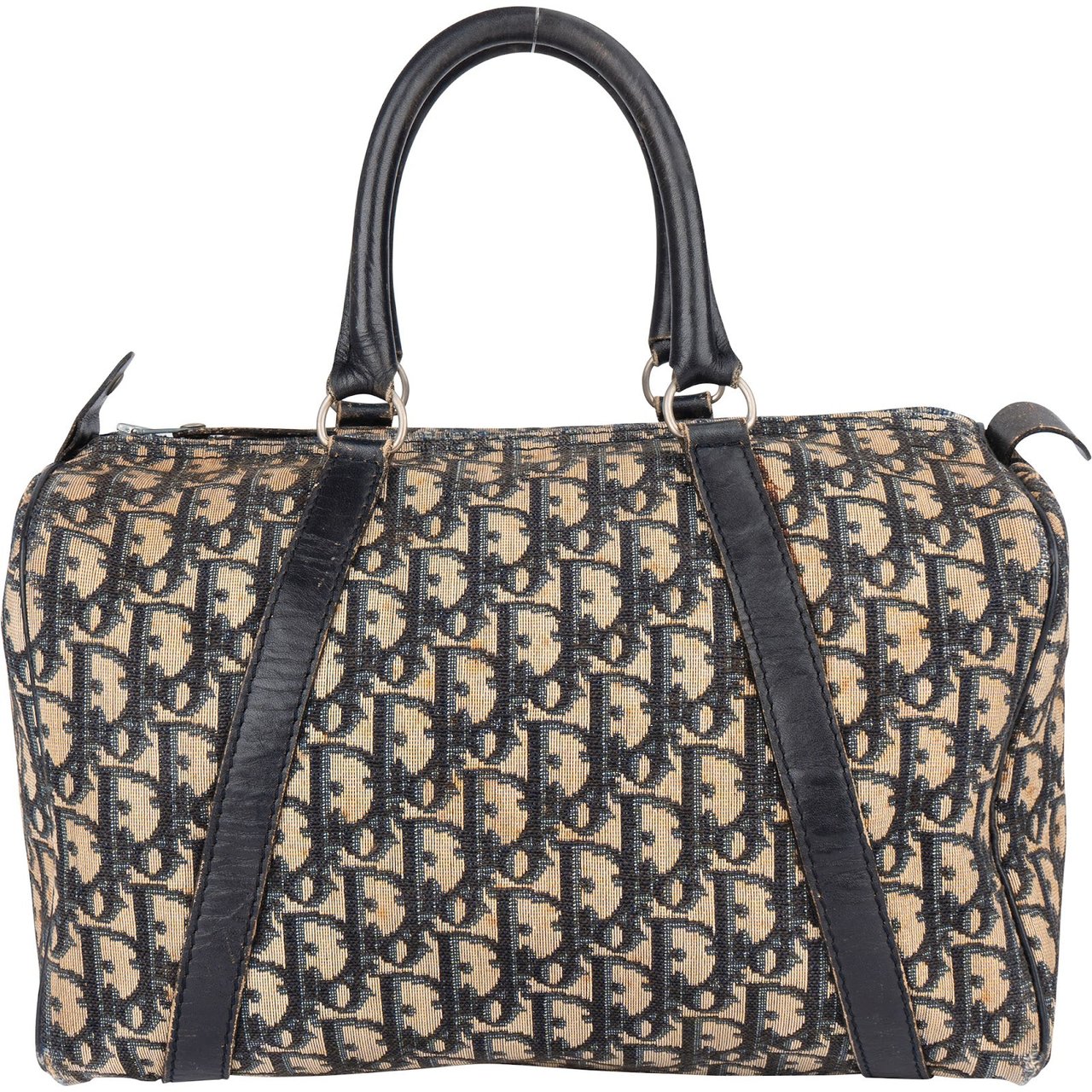 Dior Christian Dior Trotter Monogram Canvas Boston Handbag Blauw