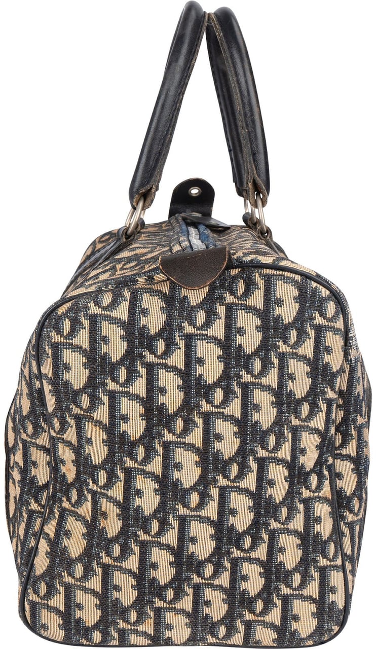 Dior Christian Dior Trotter Monogram Canvas Boston Handbag Blauw