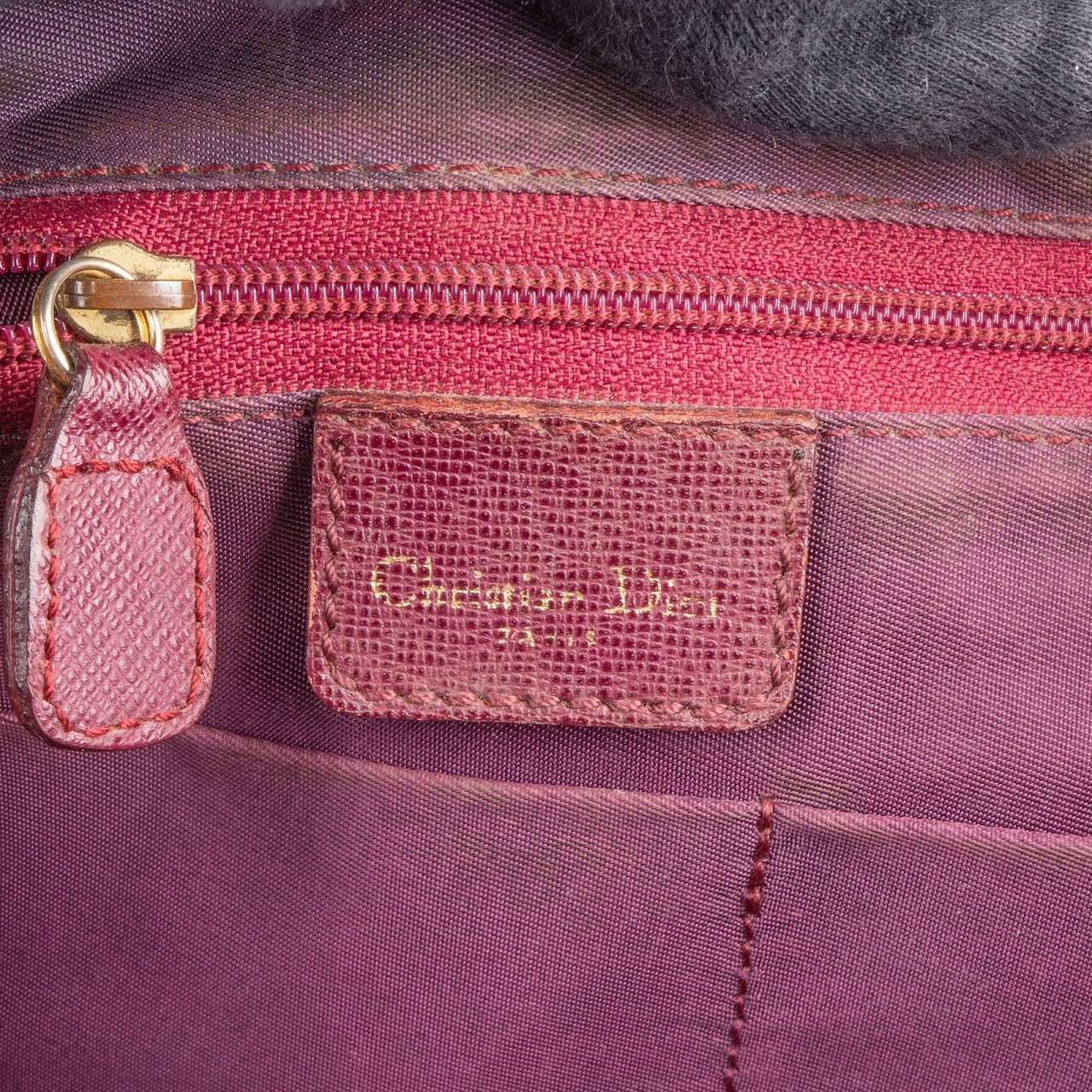 Dior Christian Dior Textured Saffiano Leather Vintage Boston Handbag Paars