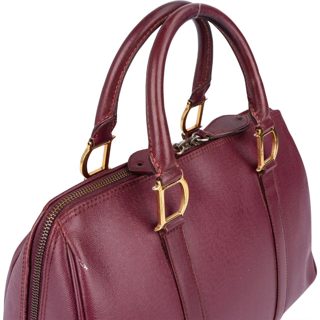 Dior Christian Dior Textured Saffiano Leather Vintage Boston Handbag Paars