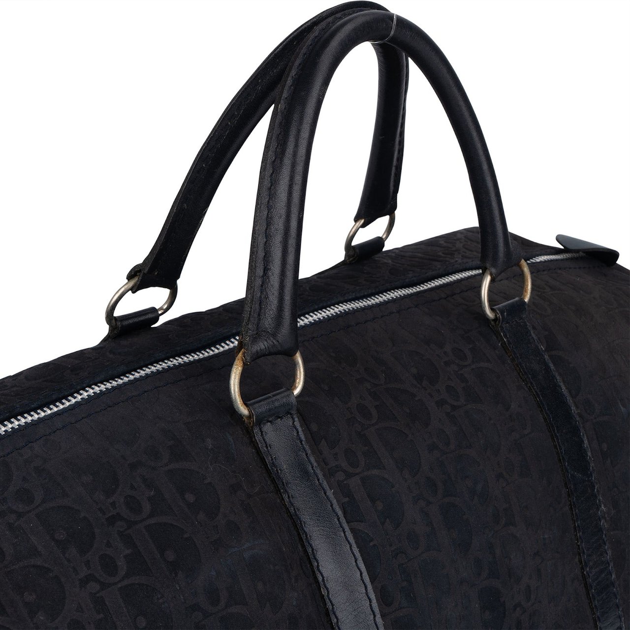 Dior Christian Dior Monogram Suede Trotter Boston 50 Weekender Bag Zwart
