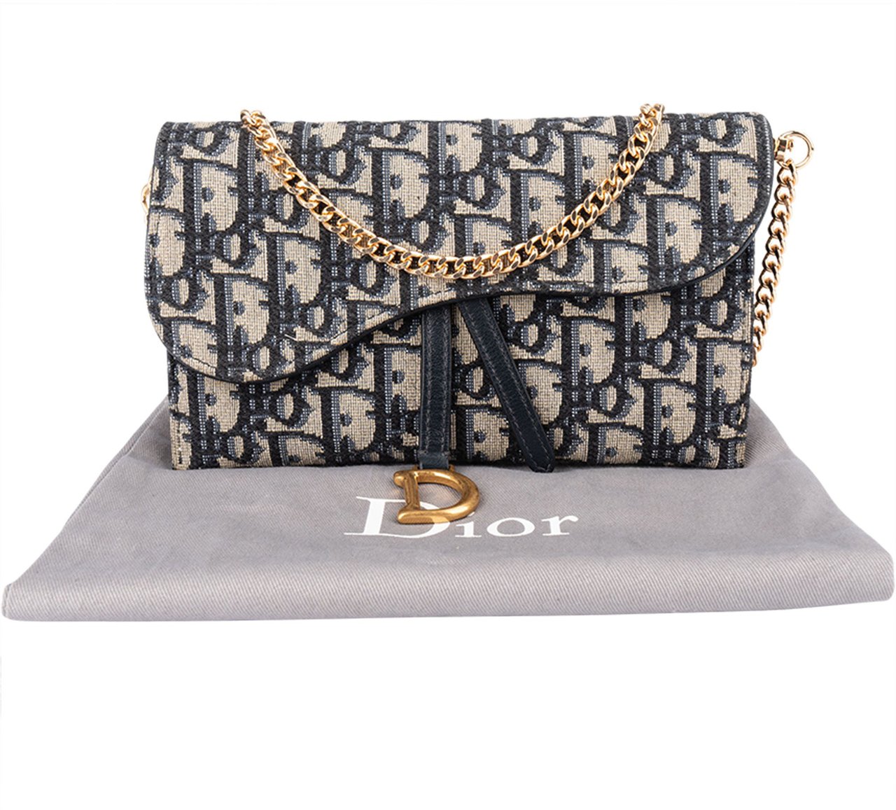 Dior Christian Dior Trotter Monogram Saddle Wallet On Chain Shoulder Bag Blauw