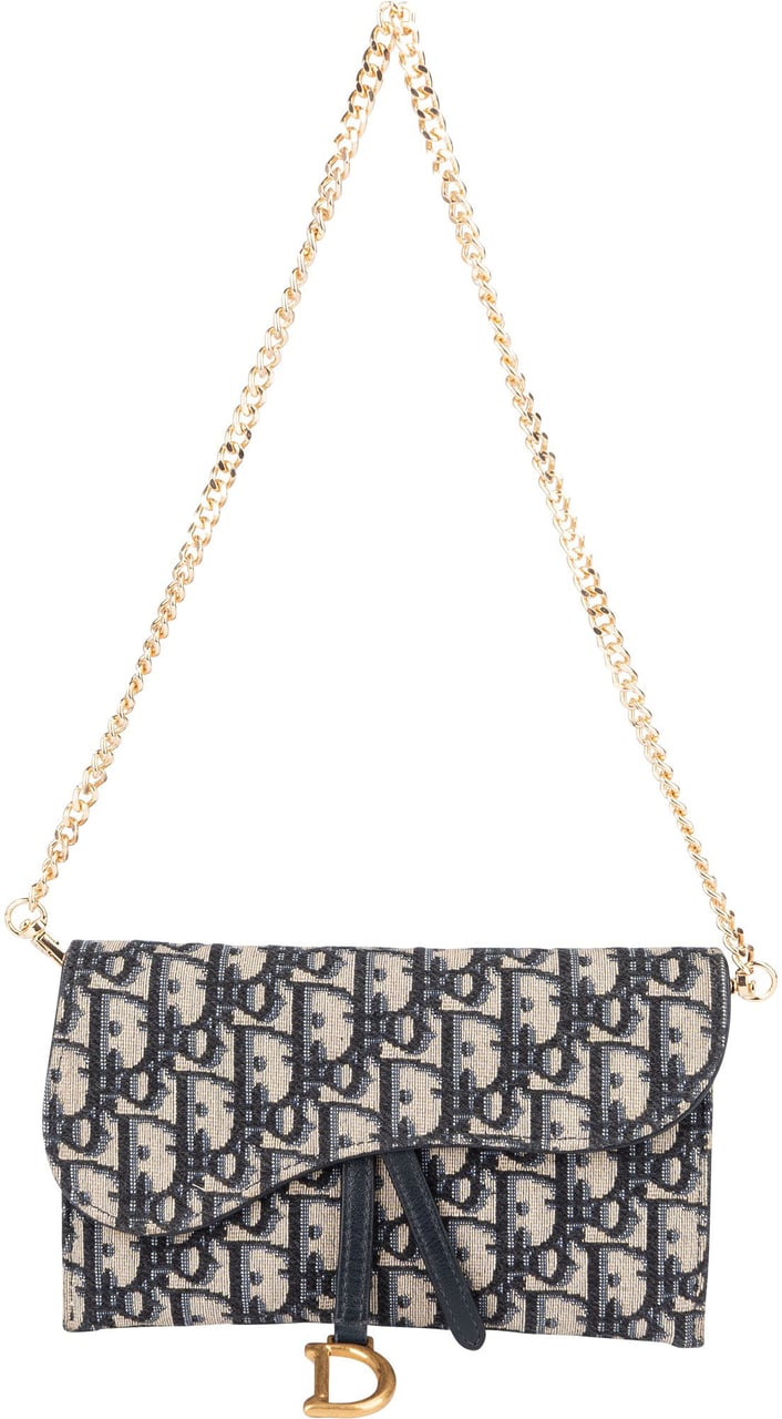 Dior Christian Dior Trotter Monogram Saddle Wallet On Chain Shoulder Bag Blauw