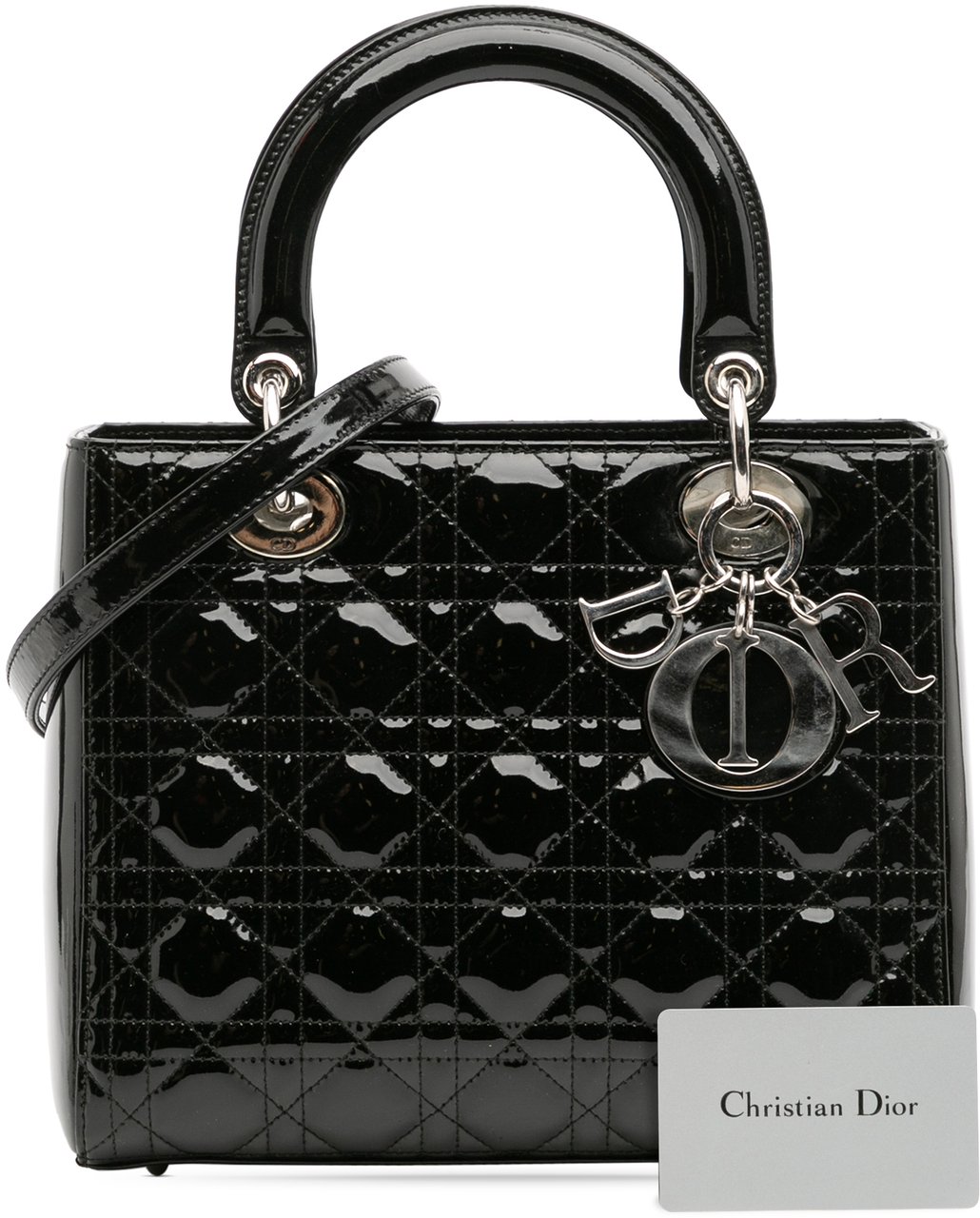 Dior Medium Patent Cannage Lady Dior Zwart