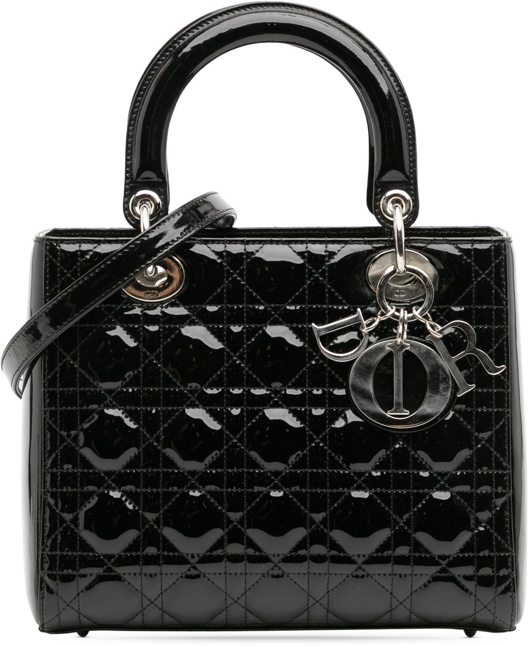 Dior Medium Patent Cannage Lady Dior Zwart