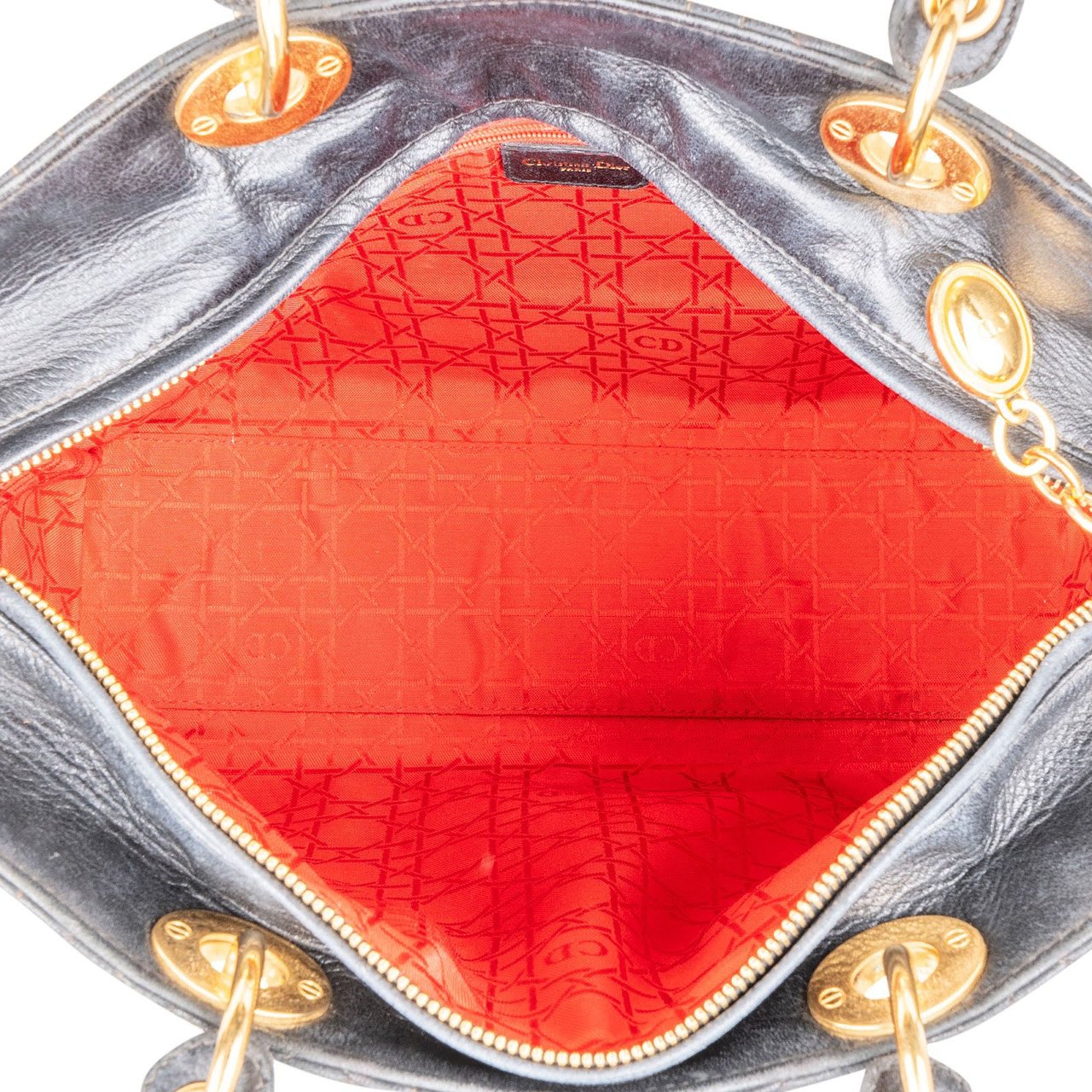 Dior Christian Dior Quilted Caviar Leather Lady Dior Handbag Zwart