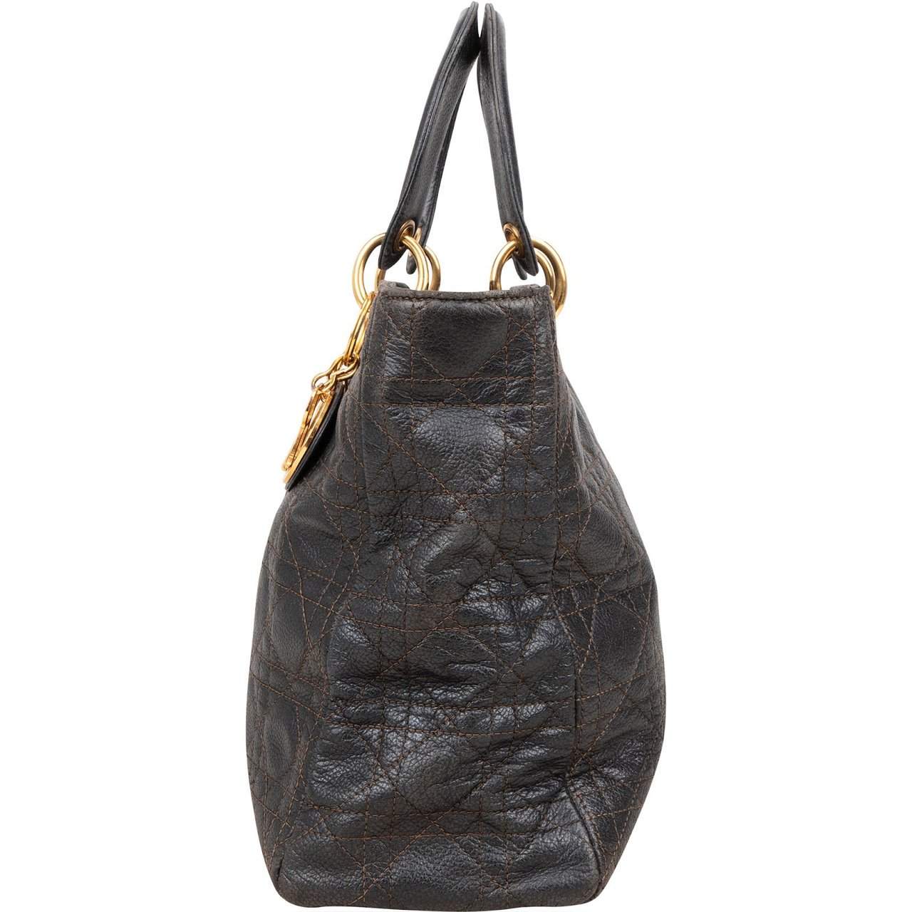Dior Christian Dior Quilted Caviar Leather Lady Dior Handbag Zwart