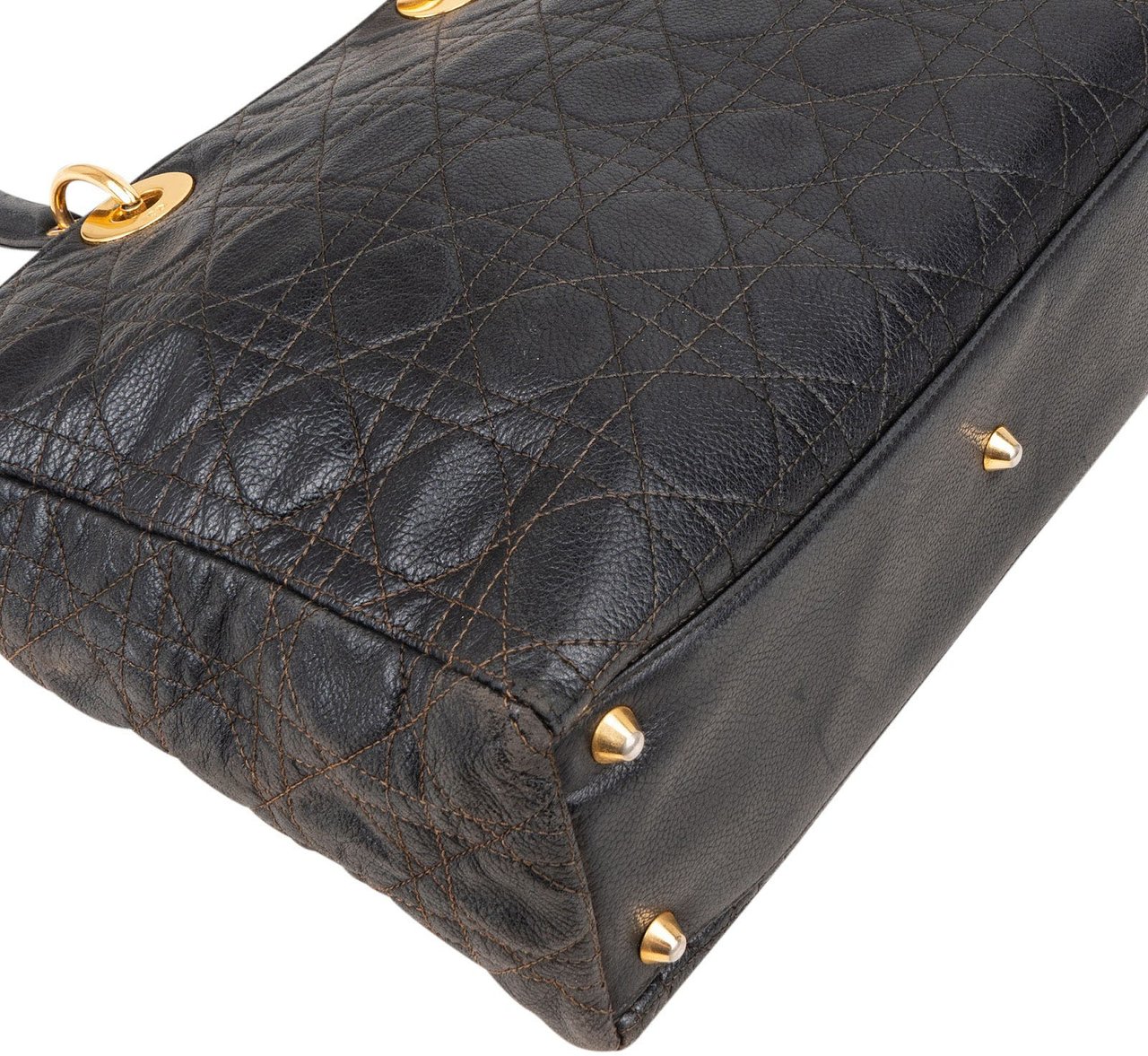 Dior Christian Dior Quilted Caviar Leather Lady Dior Handbag Zwart