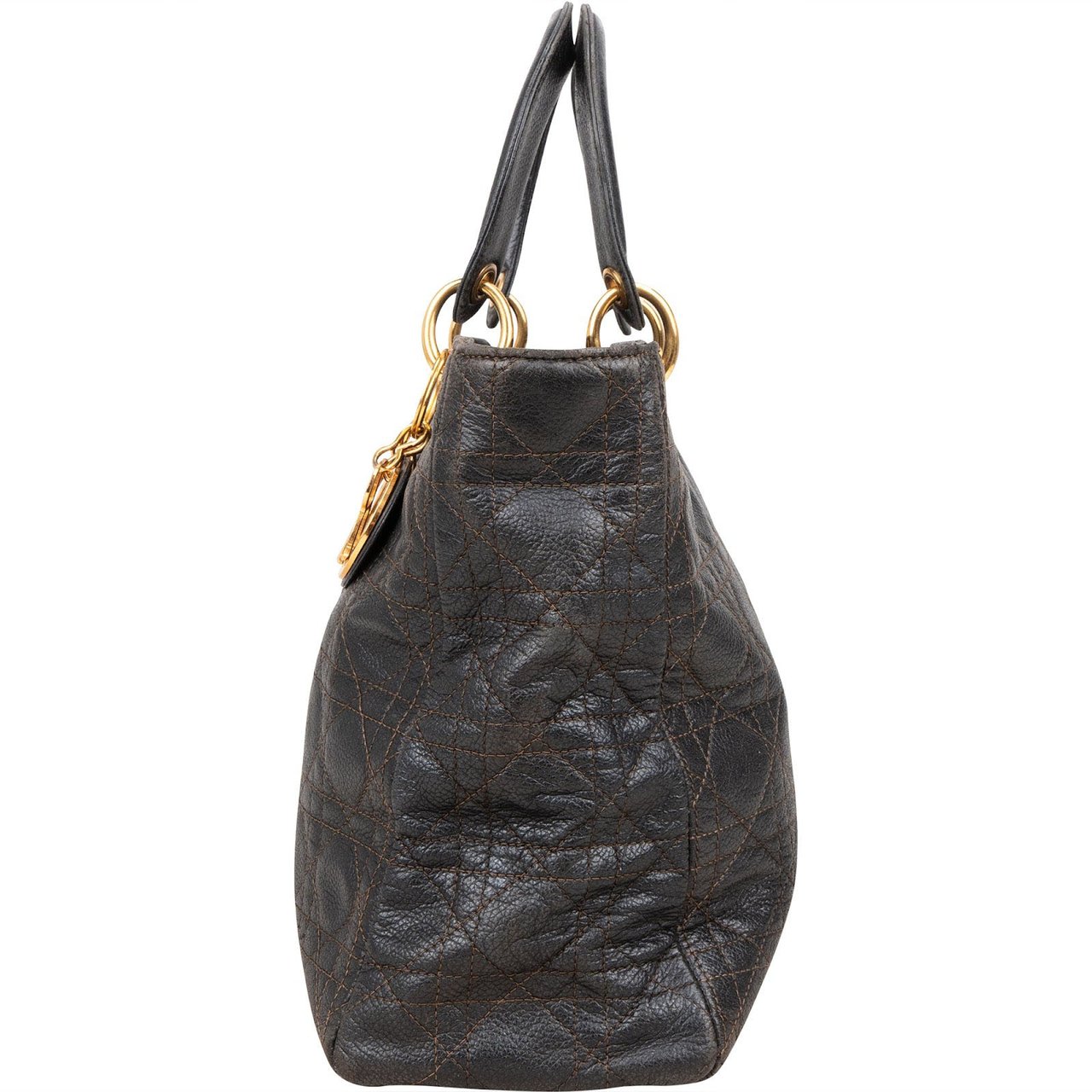 Dior Christian Dior Quilted Caviar Leather Lady Dior Handbag Zwart