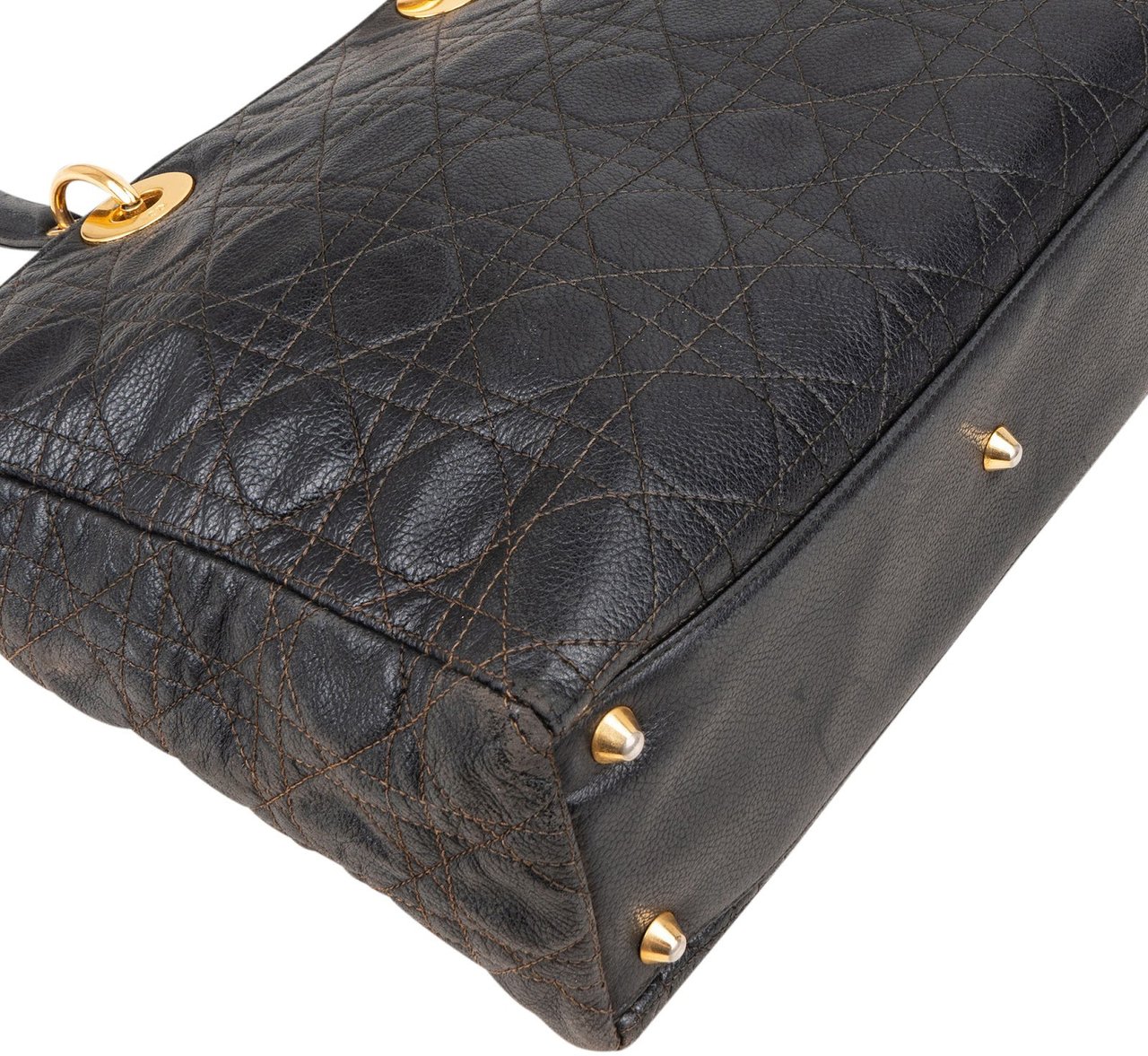 Dior Christian Dior Quilted Caviar Leather Lady Dior Handbag Zwart