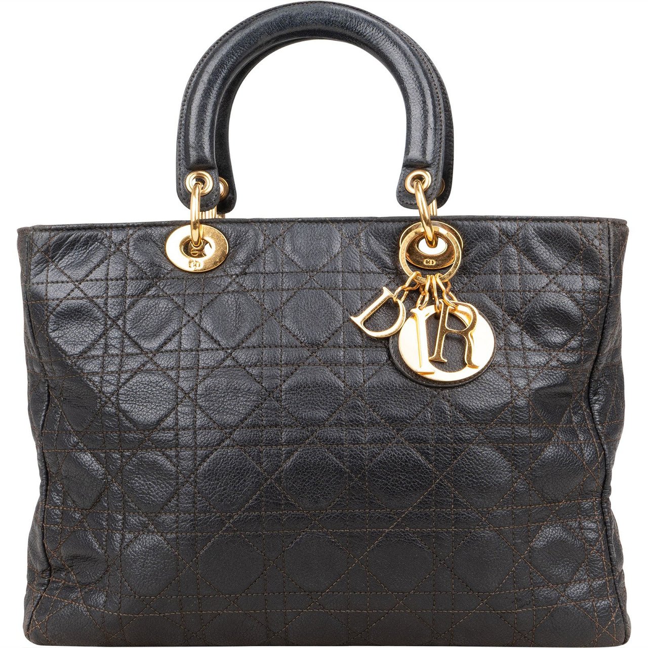 Dior Christian Dior Quilted Caviar Leather Lady Dior Handbag Zwart