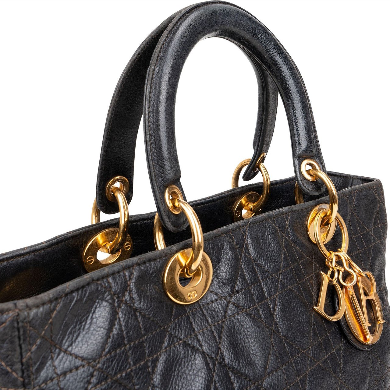 Dior Christian Dior Quilted Caviar Leather Lady Dior Handbag Zwart