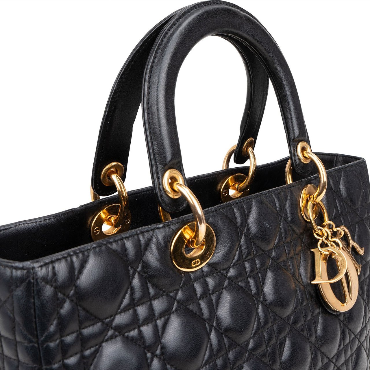 Dior Christian Dior Quilted Leather Lady Dior Handbag Zwart