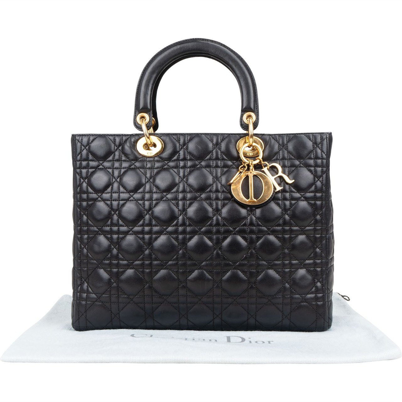 Dior Christian Dior Quilted Leather Lady Dior Handbag Zwart