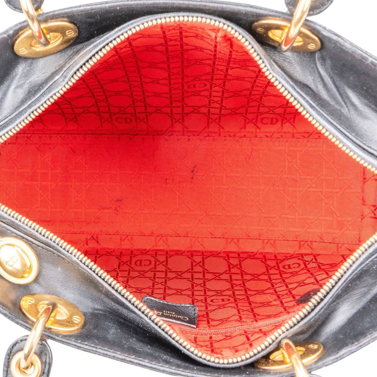 Dior Christian Dior Quilted Leather Lady Dior Handbag Zwart