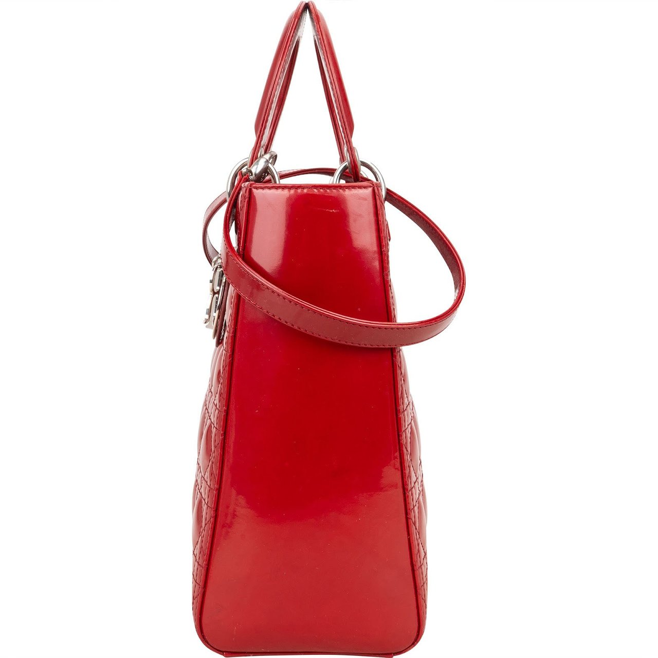 Dior Christian Dior Quilted Patent Leather Lady Dior Handbag Rood