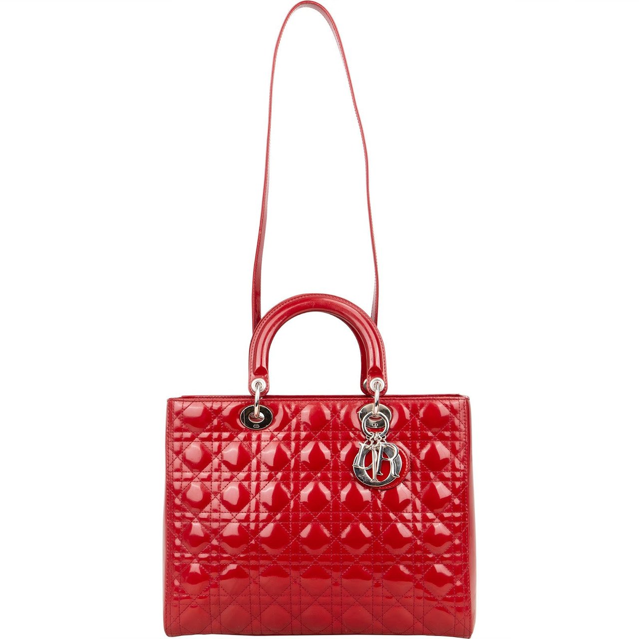 Dior Christian Dior Quilted Patent Leather Lady Dior Handbag Rood