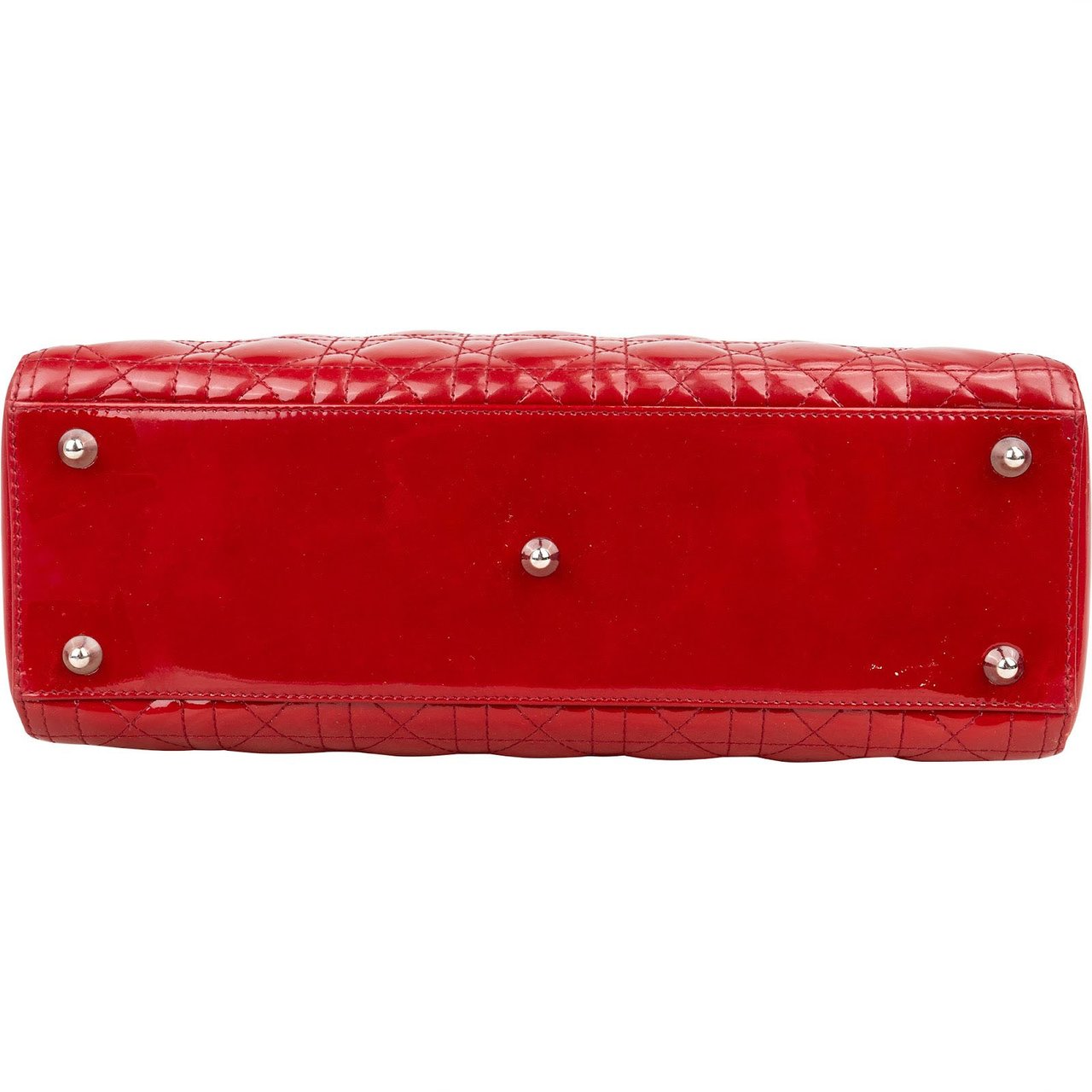 Dior Christian Dior Quilted Patent Leather Lady Dior Handbag Rood