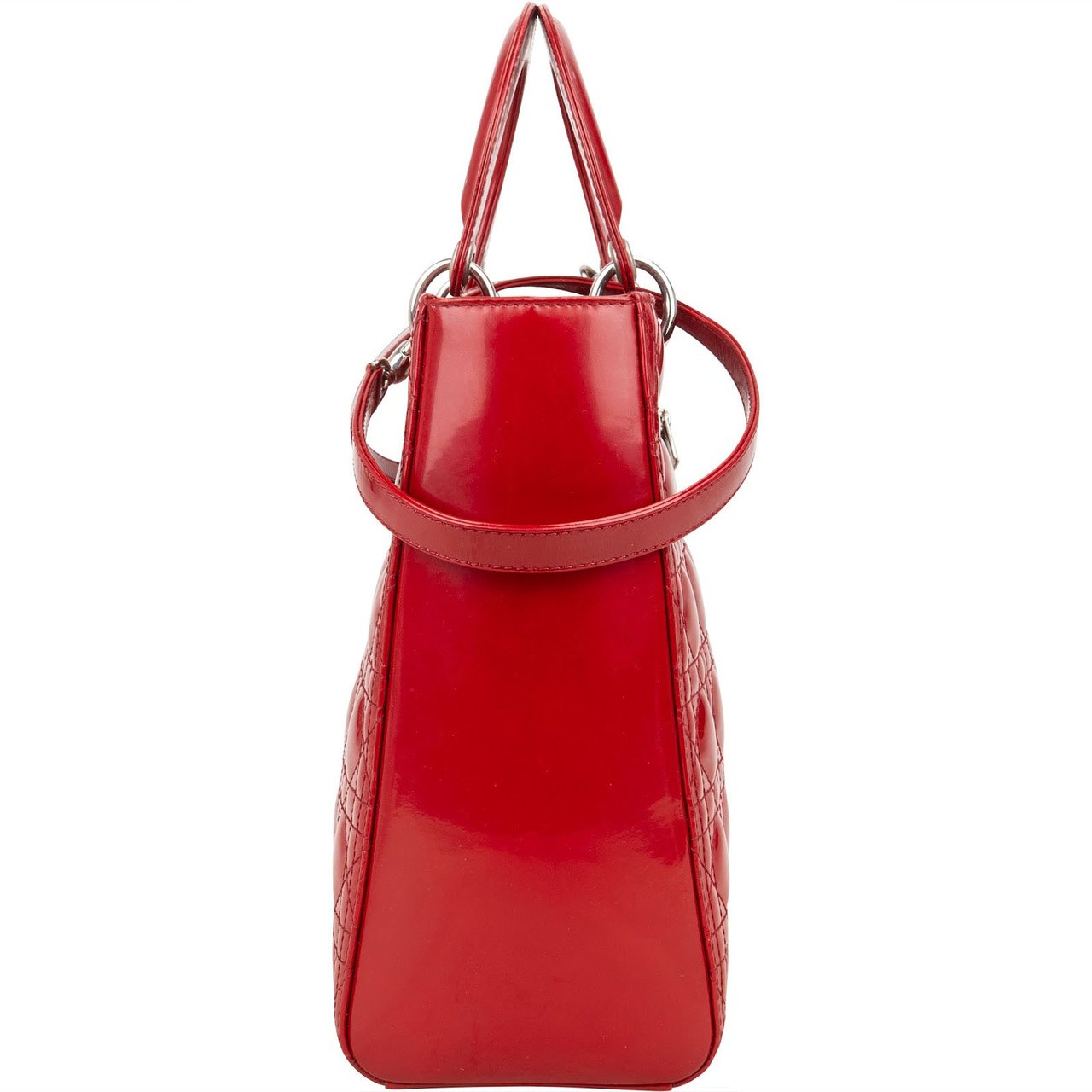 Dior Christian Dior Quilted Patent Leather Lady Dior Handbag Rood