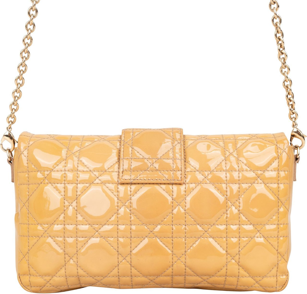 Dior Dior Patent Leather Cannage New Lock Flap Crossbody Bag Geel