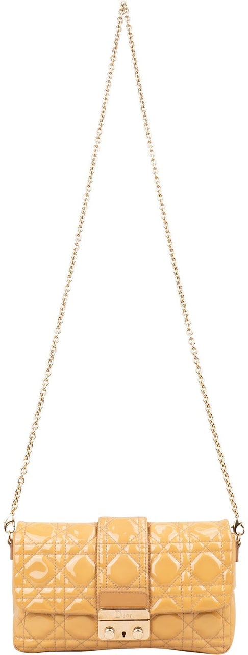 Dior Dior Patent Leather Cannage New Lock Flap Crossbody Bag Geel