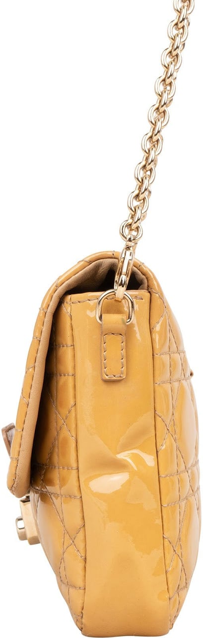 Dior Dior Patent Leather Cannage New Lock Flap Crossbody Bag Geel