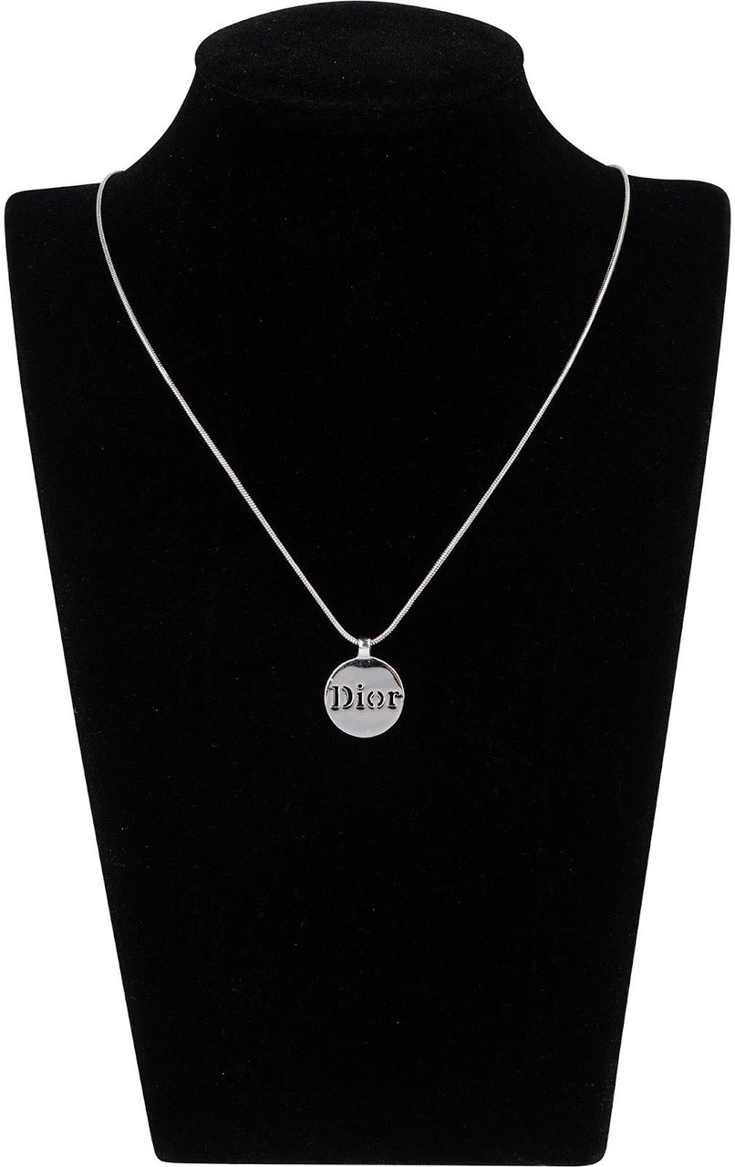 Dior Christian Dior Silver Tone Emblem Pendant Necklace Divers