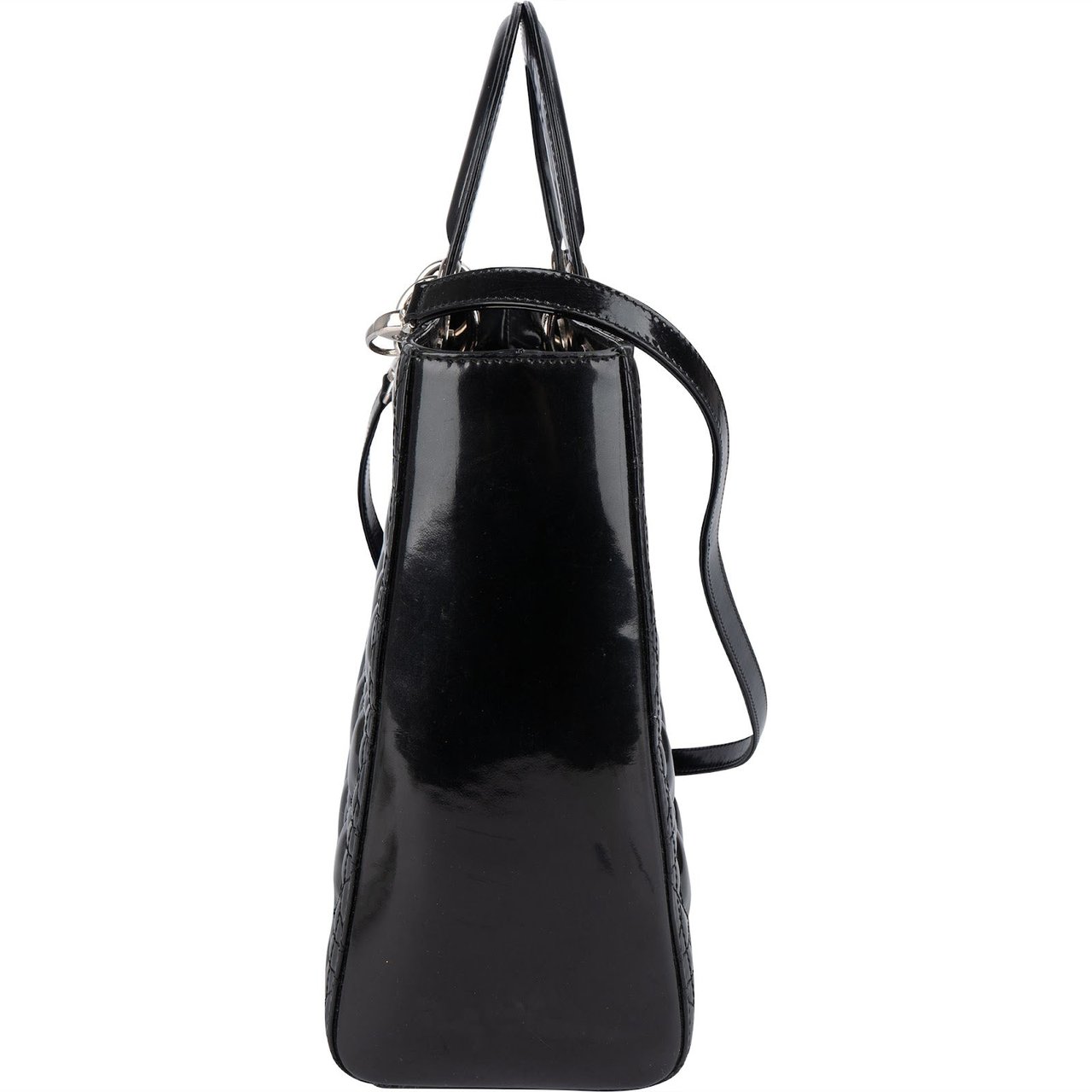 Dior Christian Dior Quilted Patent Leather Lady Dior Handbag Zwart