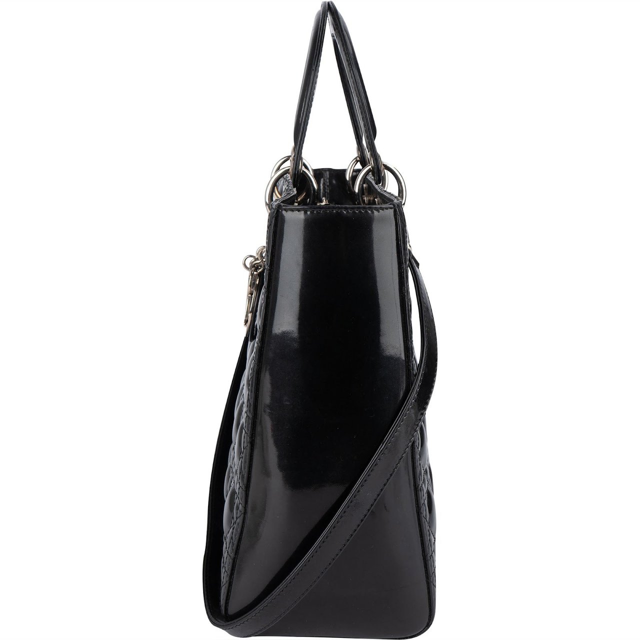 Dior Christian Dior Quilted Patent Leather Lady Dior Handbag Zwart