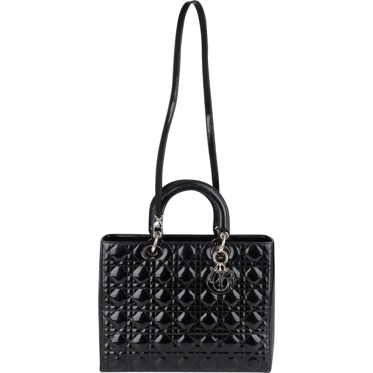 Dior Christian Dior Quilted Patent Leather Lady Dior Handbag Zwart