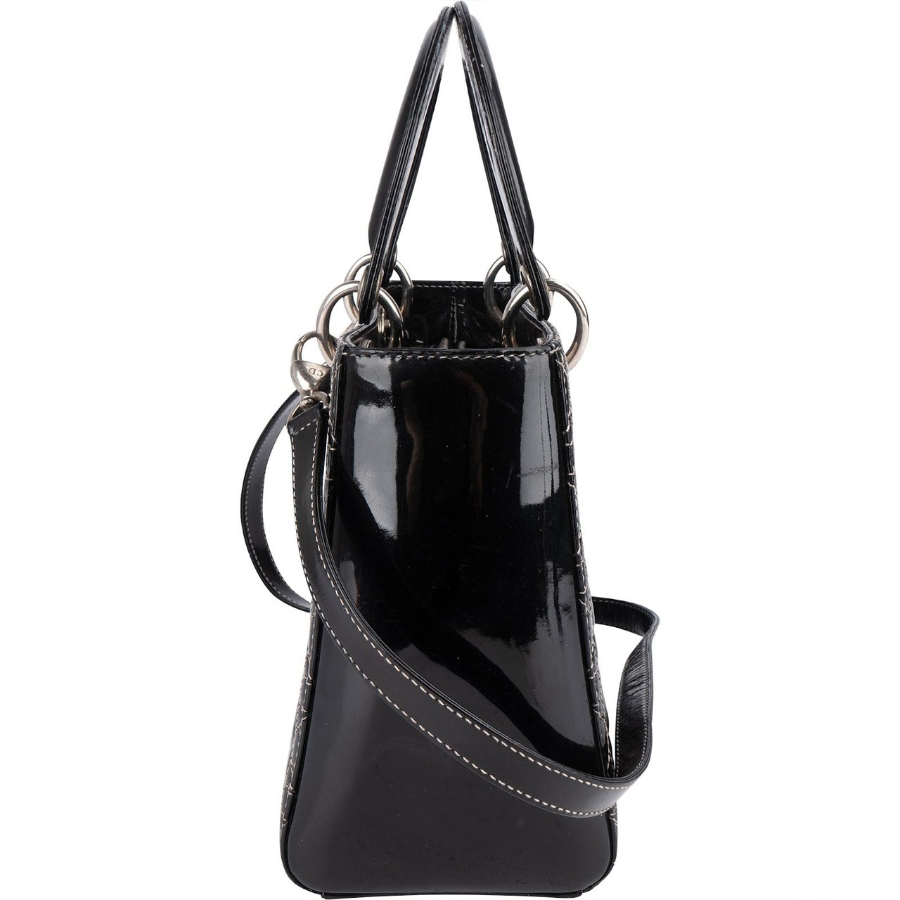 Dior Christian Dior Quilted Patent Leather Lady Dior Handbag Zwart