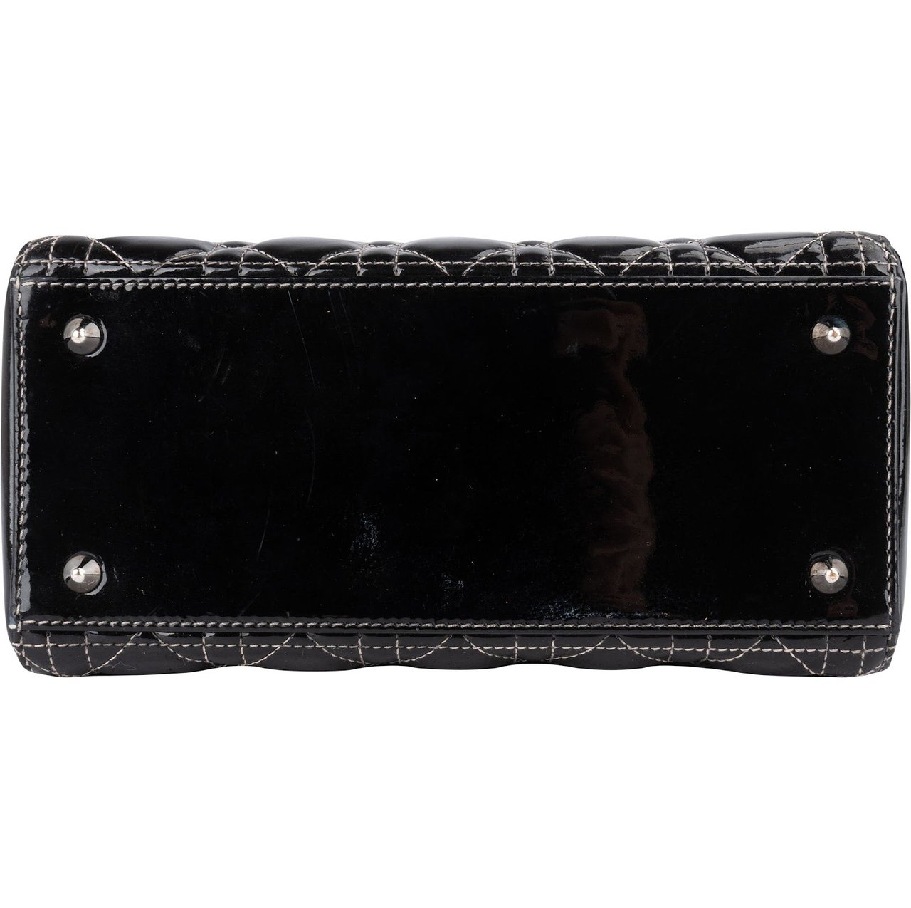 Dior Christian Dior Quilted Patent Leather Lady Dior Handbag Zwart