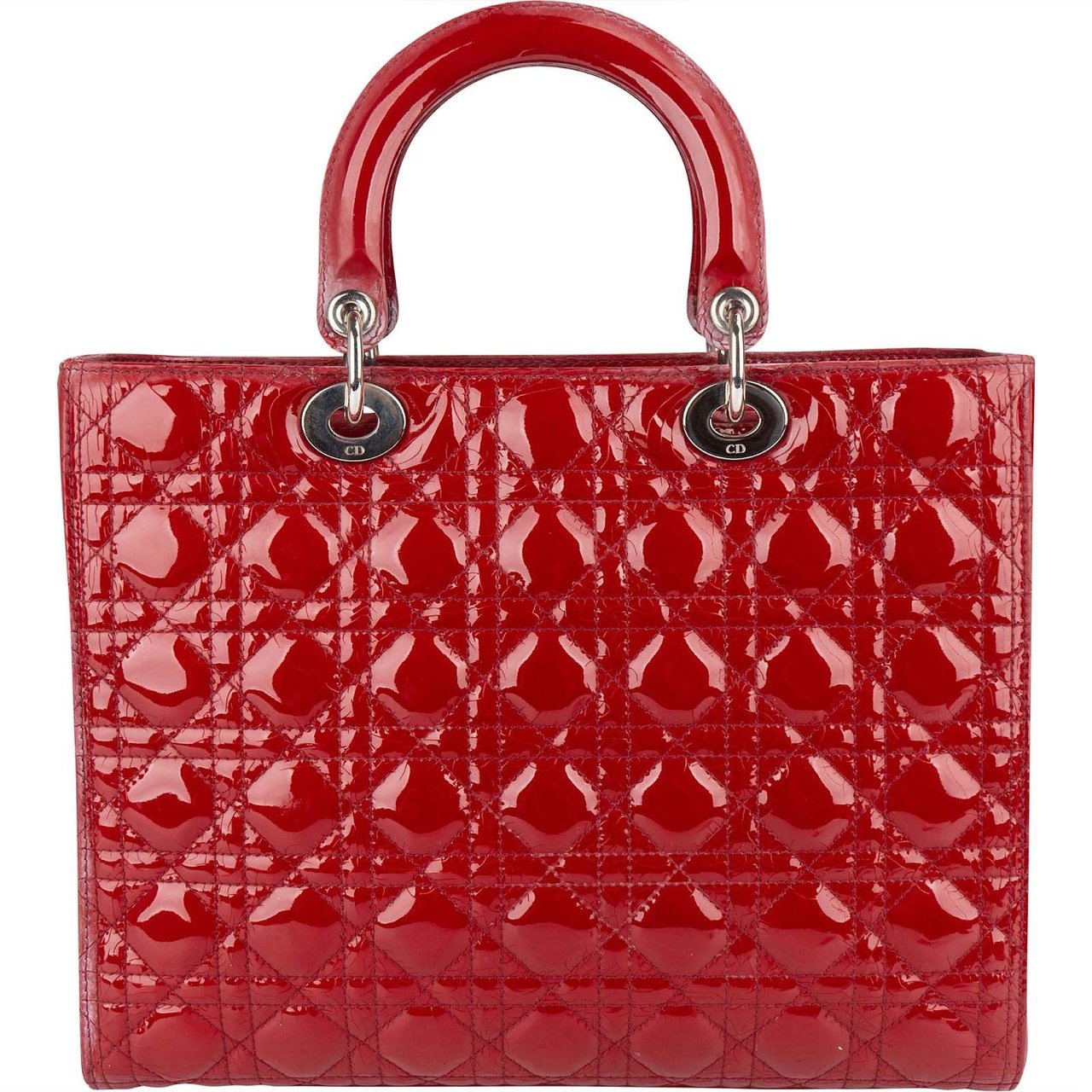 Dior Christian Dior Quilted Patent Leather Lady Dior Handbag Rood