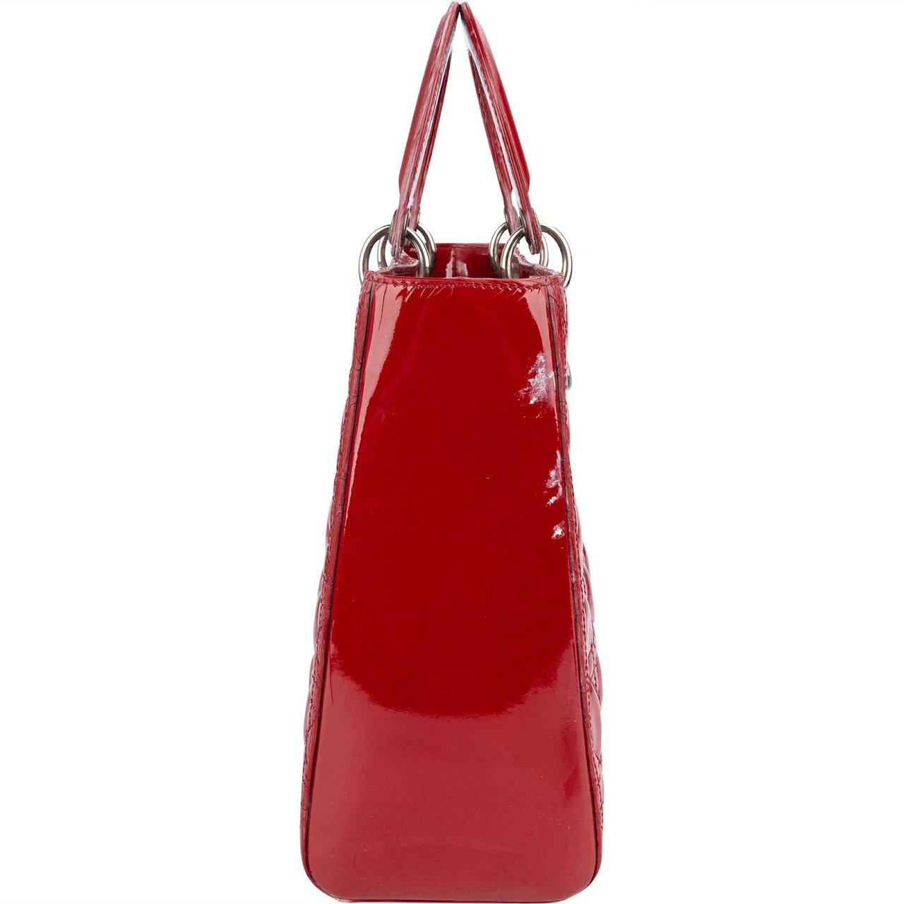 Dior Christian Dior Quilted Patent Leather Lady Dior Handbag Rood