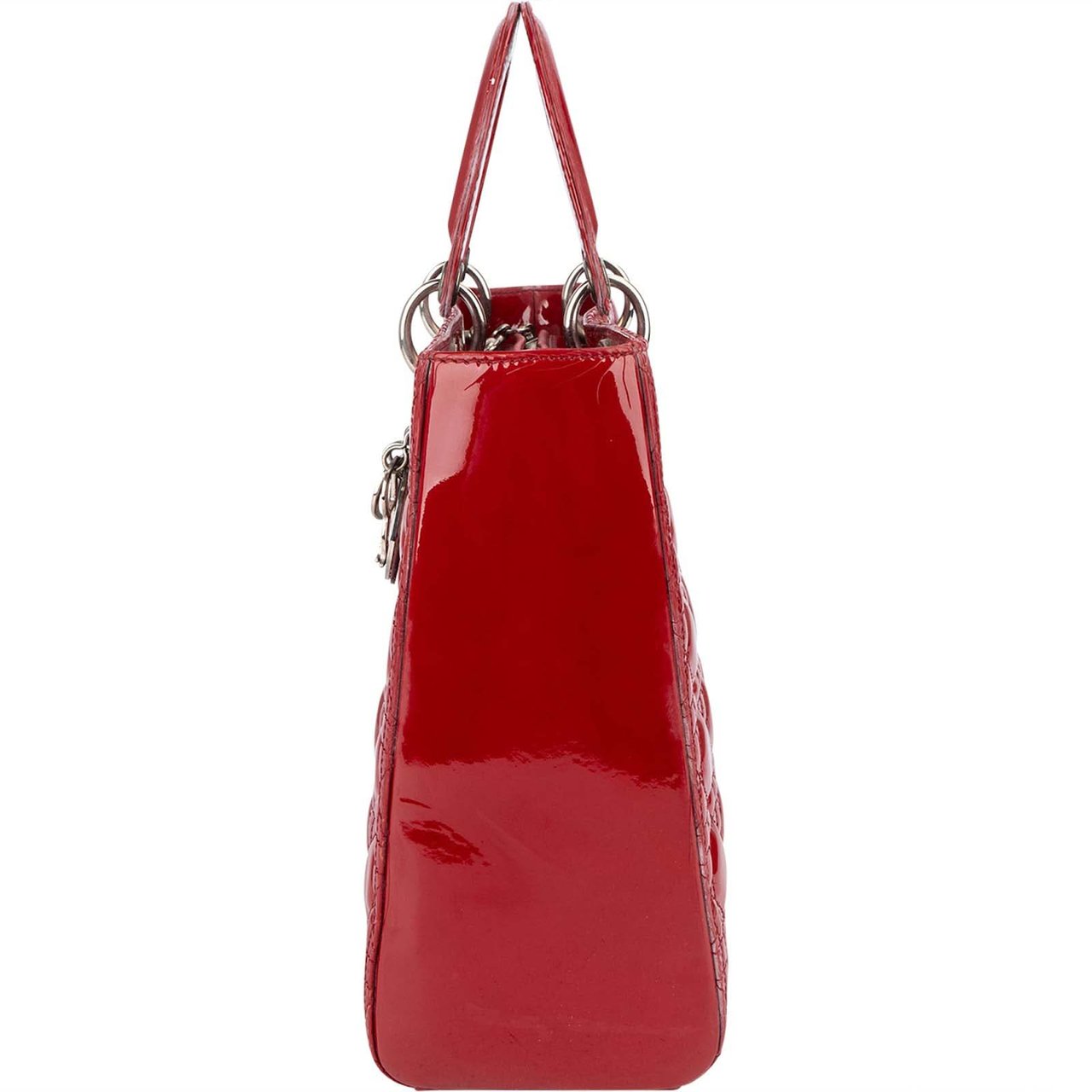 Dior Christian Dior Quilted Patent Leather Lady Dior Handbag Rood