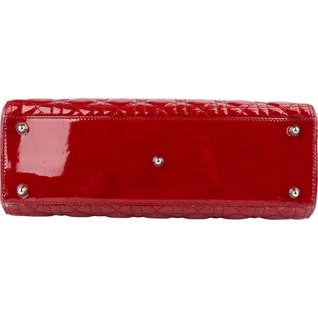 Dior Christian Dior Quilted Patent Leather Lady Dior Handbag Rood