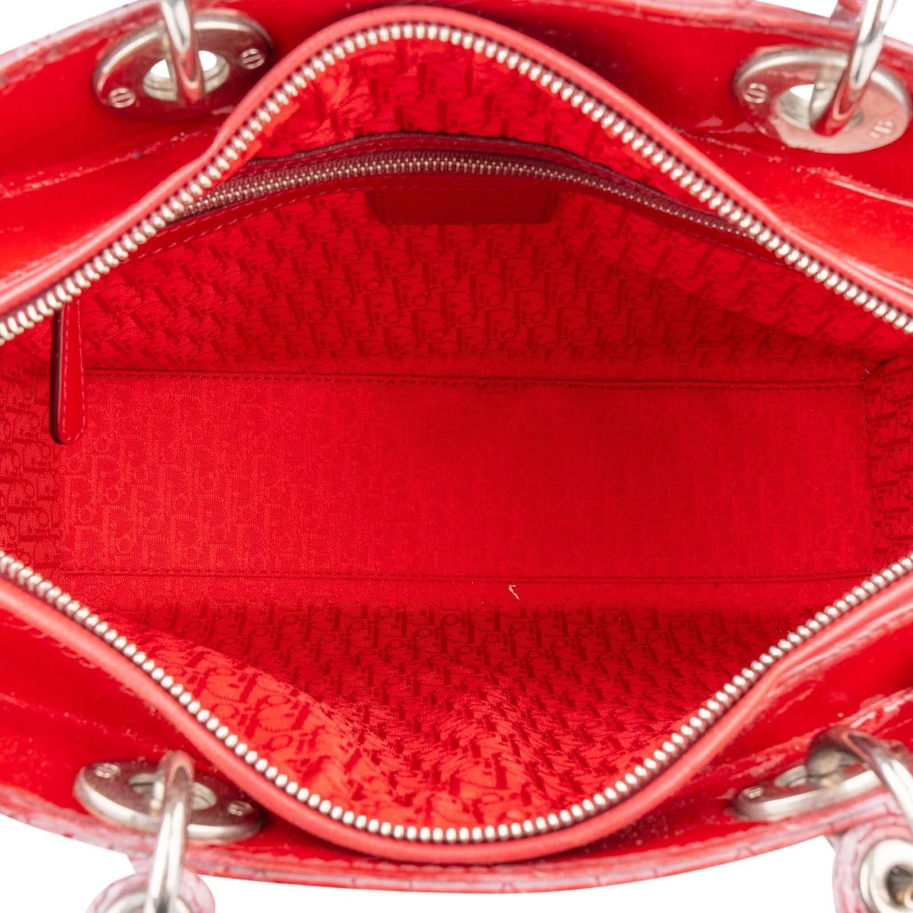 Dior Christian Dior Quilted Patent Leather Lady Dior Handbag Rood