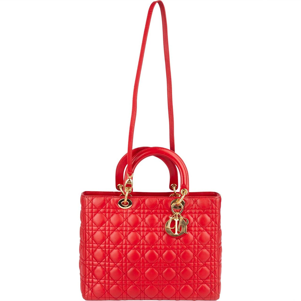 Dior Christian Dior Quilted Leather Lady Dior Handbag Rood