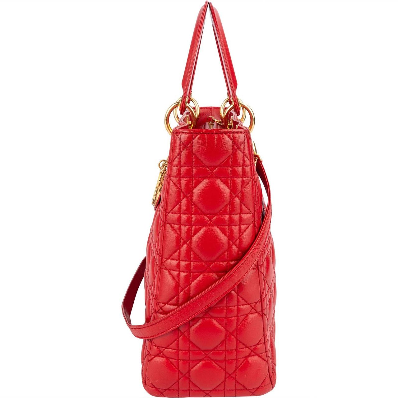 Dior Christian Dior Quilted Leather Lady Dior Handbag Rood