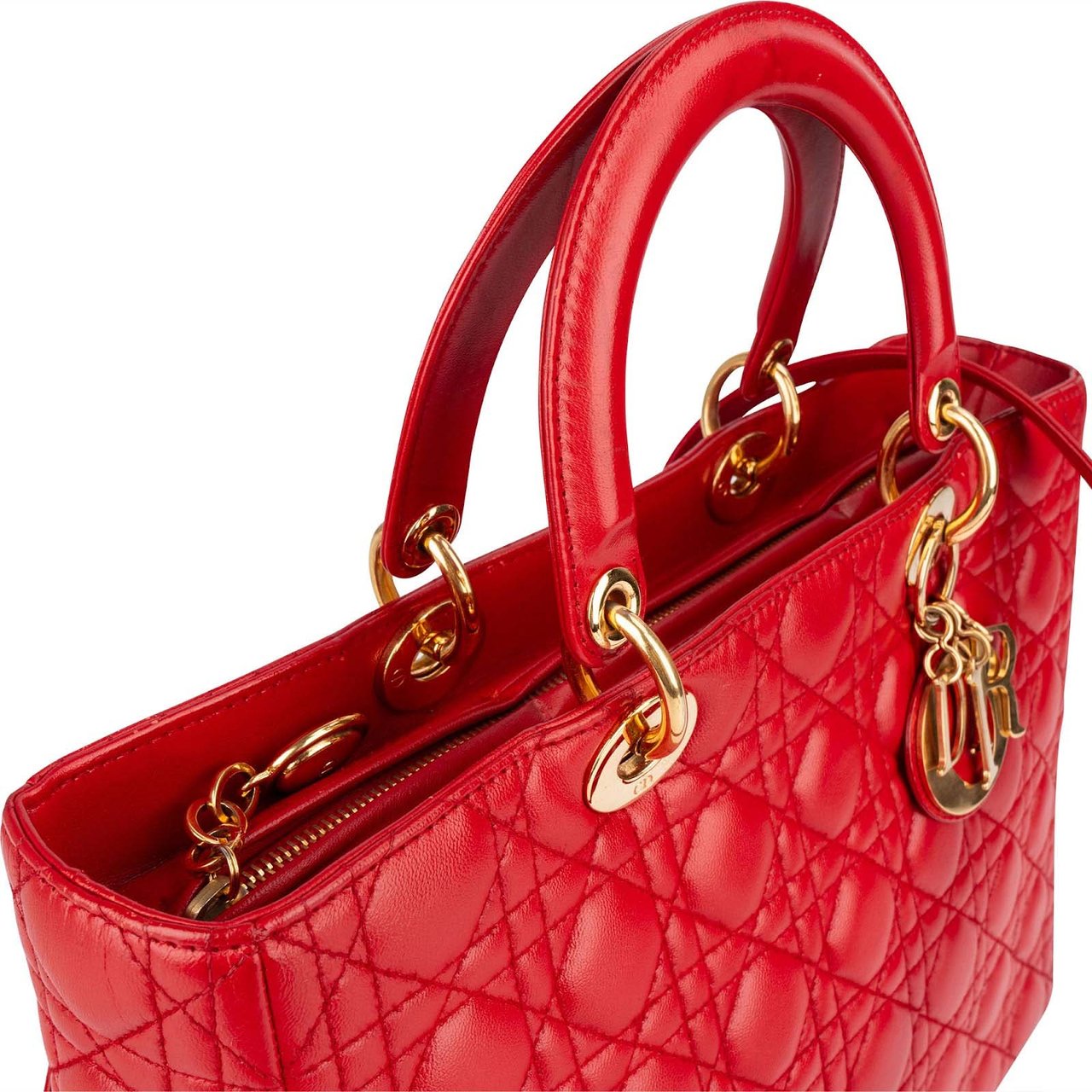 Dior Christian Dior Quilted Leather Lady Dior Handbag Rood