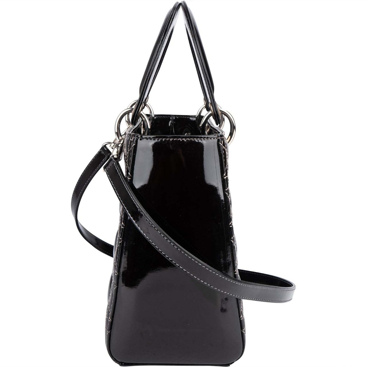 Dior Christian Dior Quilted Patent Leather Lady Dior Handbag Zwart