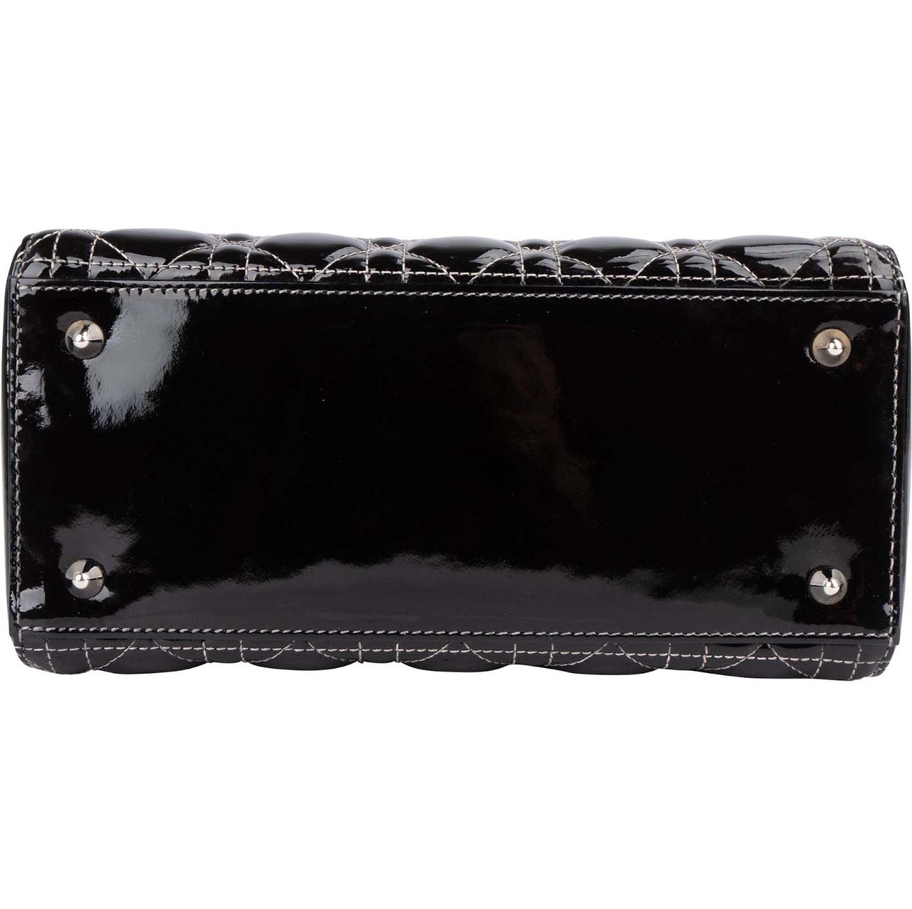 Dior Christian Dior Quilted Patent Leather Lady Dior Handbag Zwart